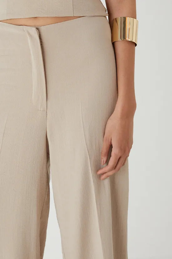 Linen Look High Waist Wide Leg Trousers