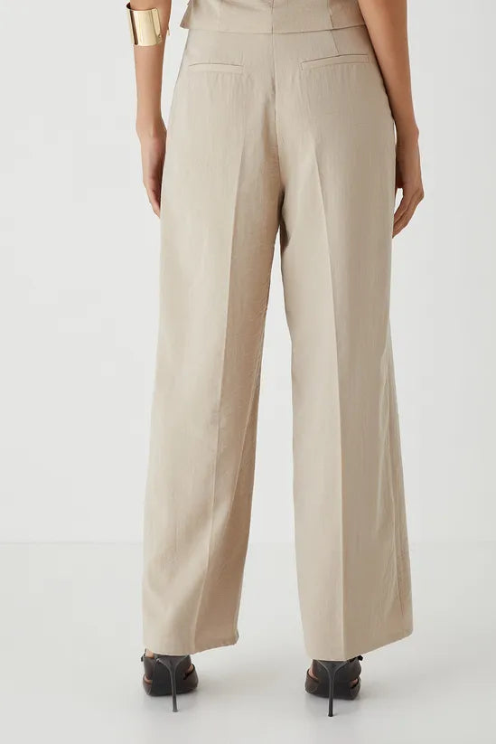 Linen Look High Waist Wide Leg Trousers