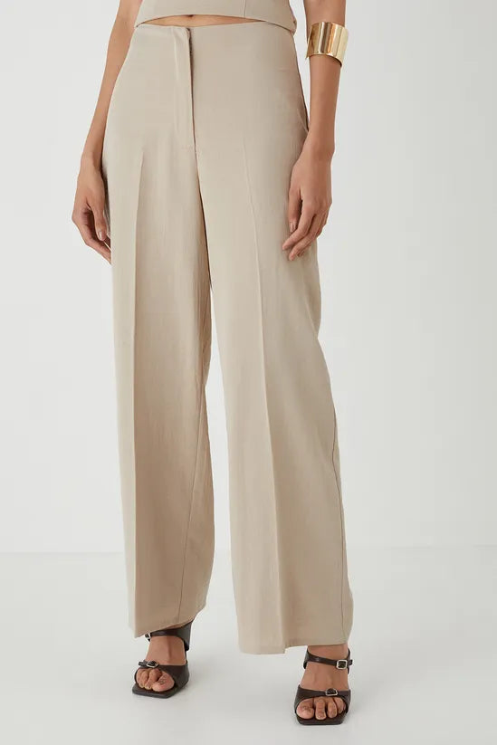Linen Look High Waist Wide Leg Trousers