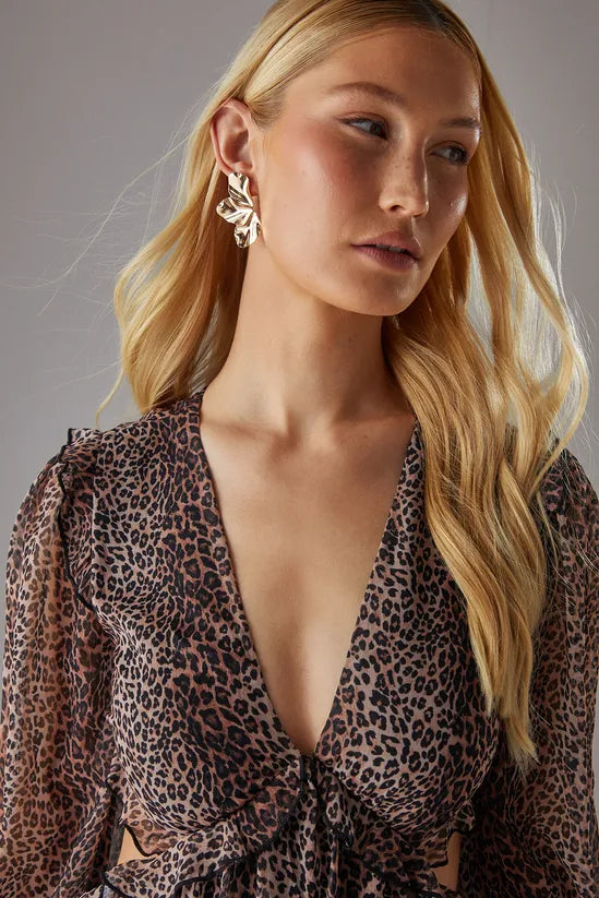 Chiffon Cut Out Waist Ruffe Maxi Dress